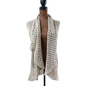 Pure Handknit Crochet Cardigan Size S/M Drape Open‎ Neutral Bohemian Beige